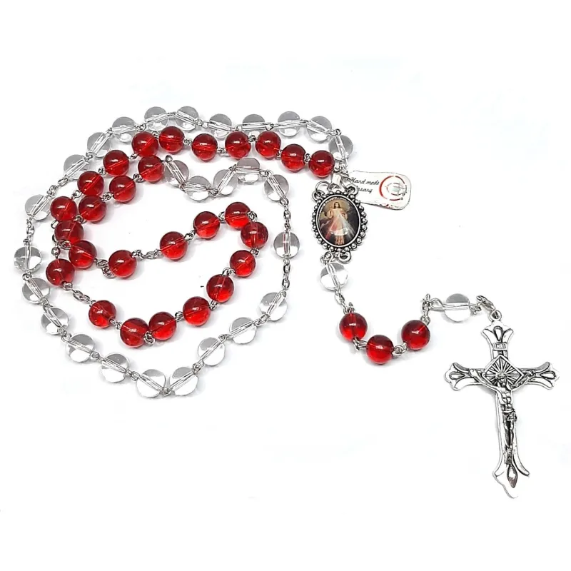 DELL'ARTE Articoli Religiosi Rosario della Divina Misericordia in Perle di Vetro 8mm con scatolina portarosario 